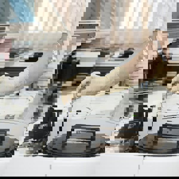 Scientist at work in laboratory.